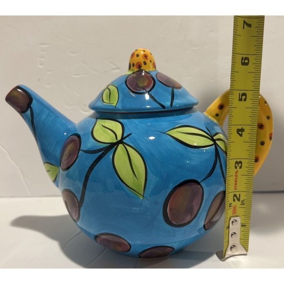 Renardi Cherry Print Espirt Designed By Pakita Ferrer‎ Blue Teapot - Picture 3 of 5